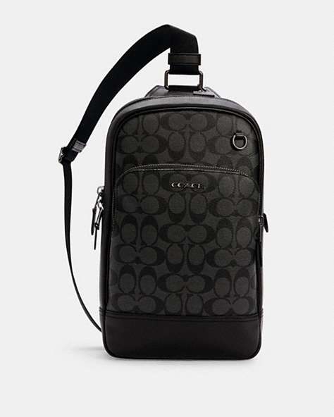 COACH®,GRAHAM PACK IN SIGNATURE CANVAS,Leather,Medium,Everyday,Gunmetal/Charcoal/Black,Front View