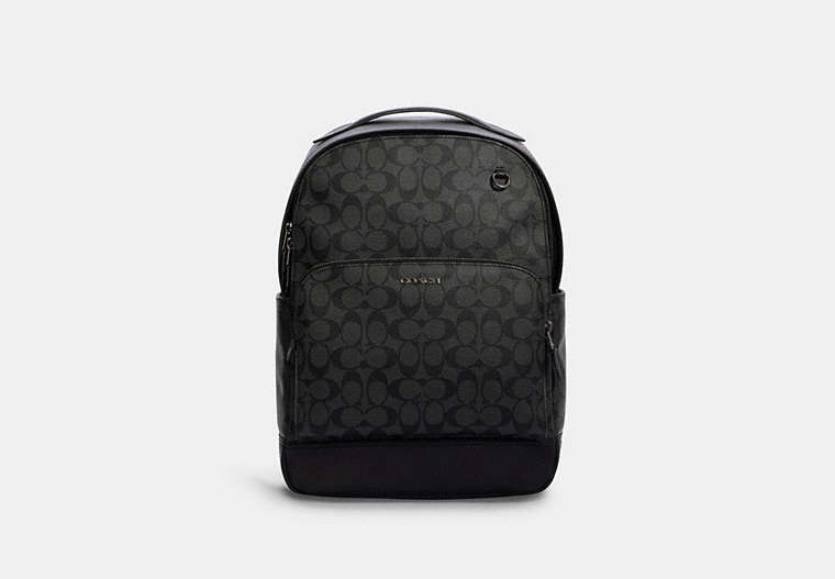 COACH®,GRAHAM BACKPACK IN SIGNATURE CANVAS,Leather,Large,Office,Gunmetal/Charcoal/Black,Front View