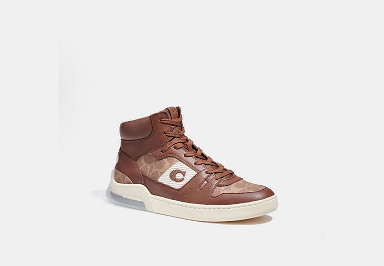COACH®,CITYSOLE HIGH TOP SNEAKER IN SIGNATURE CANVAS,Signature Coated Canvas/Leather,Saddle,Front View