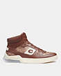 COACH®,CITYSOLE HIGH TOP SNEAKER IN SIGNATURE CANVAS,Signature Coated Canvas/Leather,Saddle,Angle View