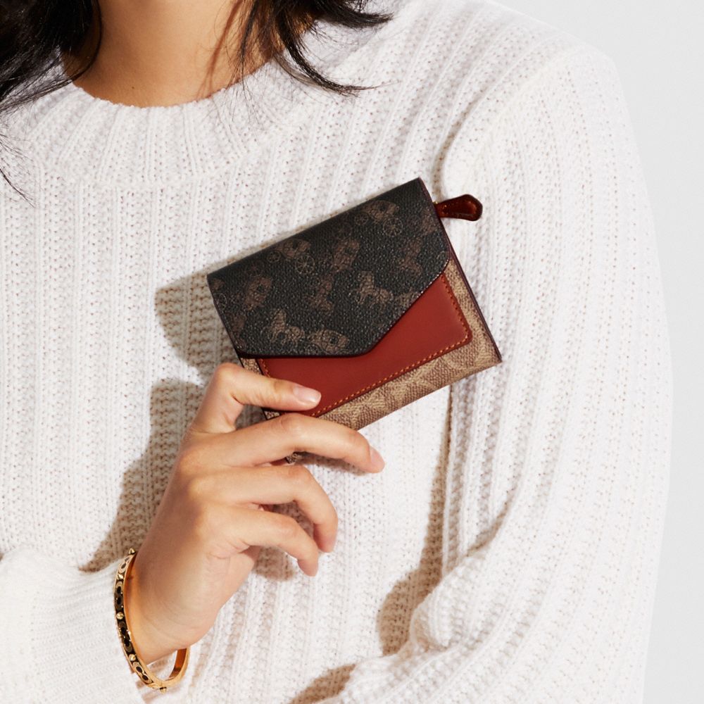 Coach Wyn Small Wallet With Horse And Carriage Print In Color brass/tan