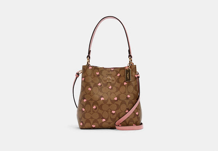 Small Town Bucket Bag In Signature Canvas With Heart Floral Print