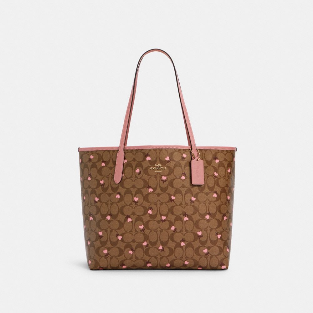 COACH® Outlet | City Tote In Signature Canvas With Heart Floral Print