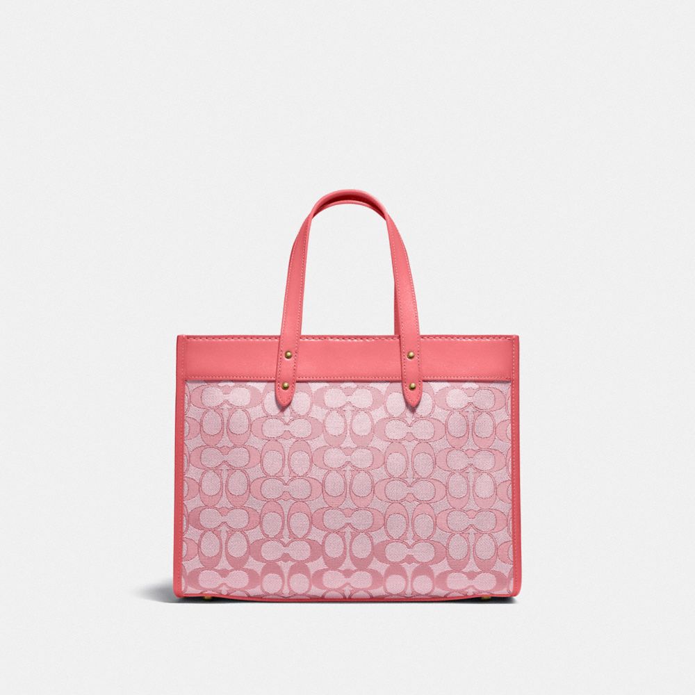 Coach Field Tote 30 With Jacquard Signatures Print Taffy Pink C3282