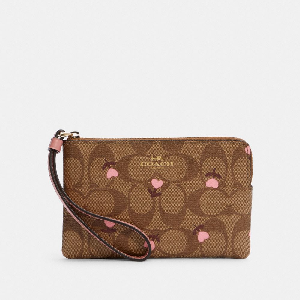 COACH® Outlet Corner Zip Wristlet In Signature Canvas With Heart