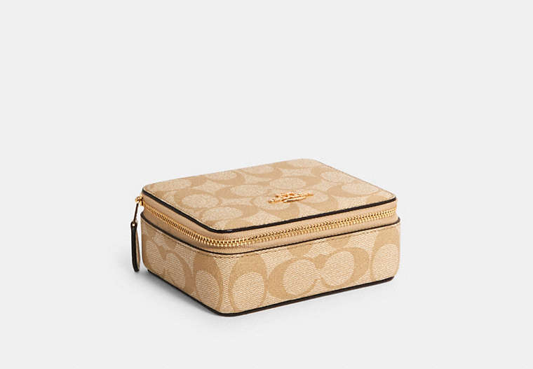 COACH®,LARGE JEWELRY BOX IN SIGNATURE CANVAS,pvc,Mini,Gold/Light Khaki Chalk,Front View