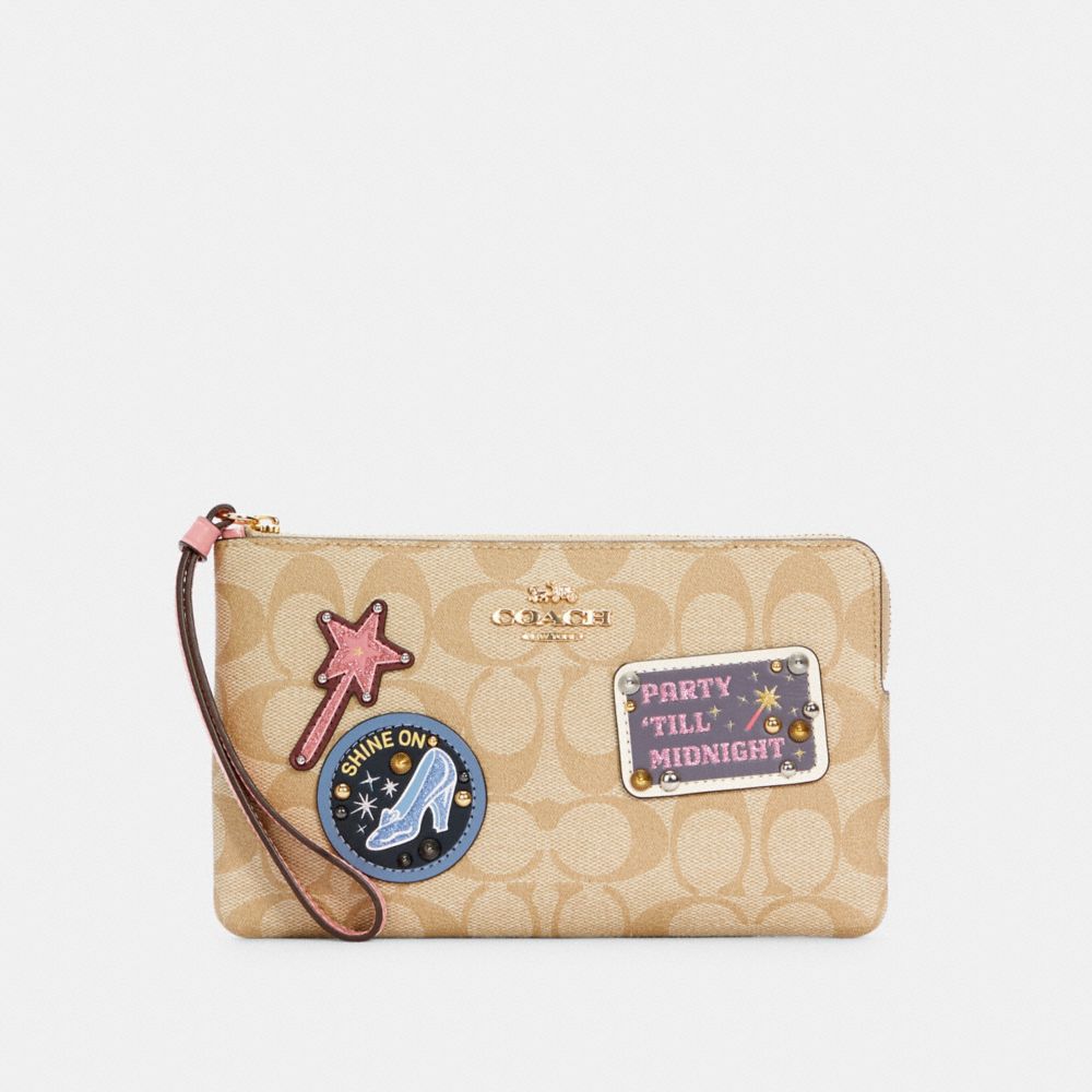 COACH® Outlet Disney X Coach Large Corner Zip Wristlet In Signature Canvas With Patches