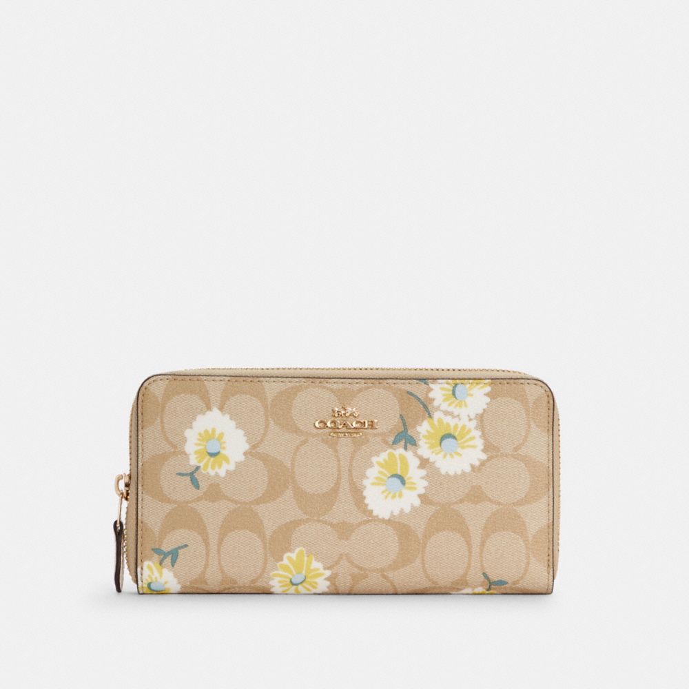 Coach Women's Accordion Zip Wallet In Signature Canvas With Daisy Print