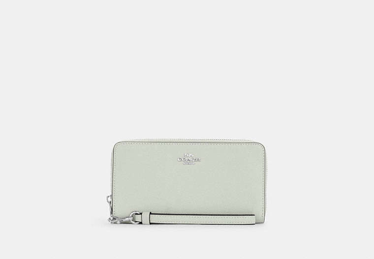 COACH®,LONG ZIP AROUND WALLET,Leather,Mini,Silver/Light Sage,Front View