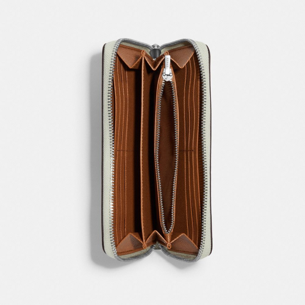 COACH®,LONG ZIP AROUND WALLET,Leather,Mini,Silver/Light Sage,Inside View,Top View