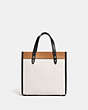 COACH®,FIELD TOTE 22 IN COLORBLOCK WITH COACH BADGE,Pebble Leather,Medium,Brass/Chalk Multi,Back View