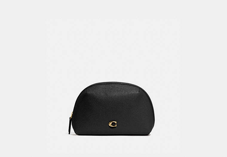 COACH®,JULIENNE COSMETIC CASE 17,Leather,Mini,Brass/Black,Front View