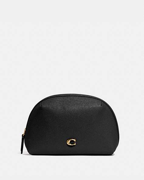 COACH®,JULIENNE COSMETIC CASE 17,Leather,Mini,Brass/Black,Front View