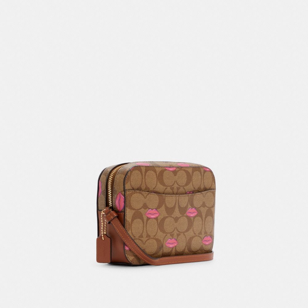 COACH® Outlet | Mini Camera Bag In Signature Canvas With Lips Print