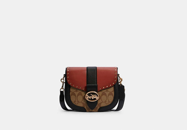 Georgie Saddle Bag In Colorblock Signature Canvas With Rivets