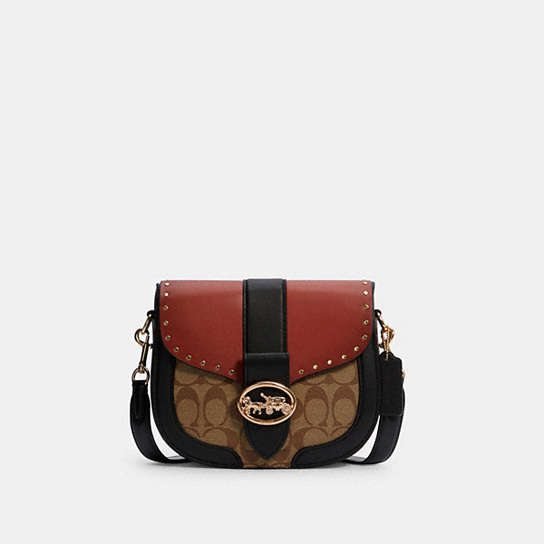 COACH® Outlet | Georgie Saddle Bag In Colorblock Signature Canvas With  Rivets