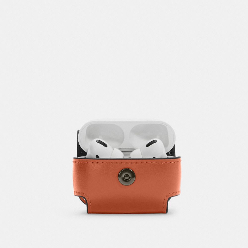 COACH®,Large Wireless Earbud Case,Airpod Case,Brown,Inside View,Top View