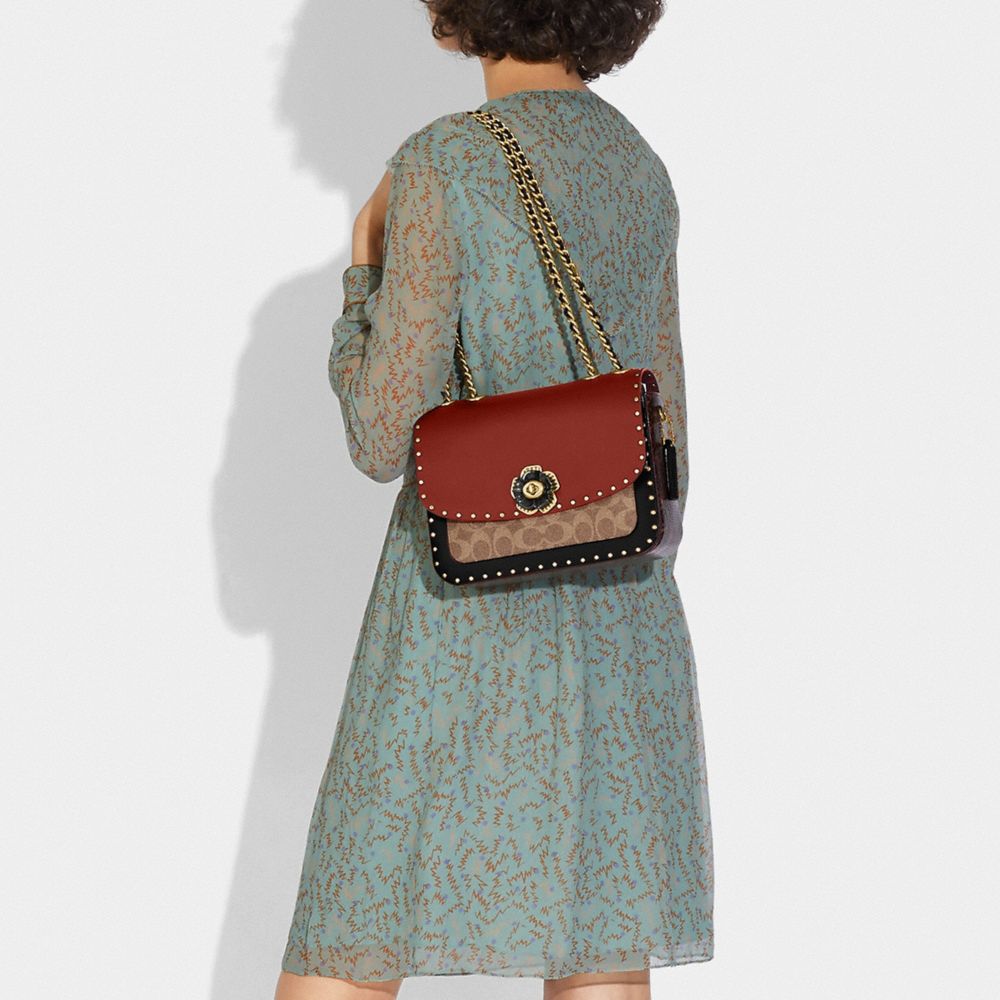 COACH® | Madison Shoulder Bag In Signature Canvas With Rivets And Snakeskin  Detail