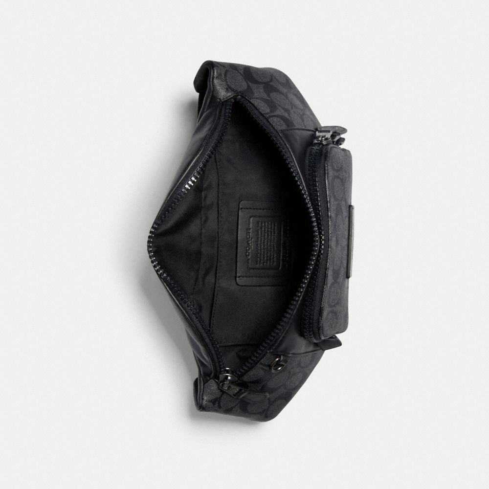 COACH®,Track Belt Bag In Signature Canvas,Leather,Calfskin Leather,Canvas,Belt Bag,Color Block,Logo,Chest Waist Strap,Casual,Multi Color,Inside View,Top View