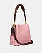 COACH®,WILLOW BUCKET BAG IN COLORBLOCK,Pebble Leather,Medium,Brass/Bubblegum Multi,Angle View