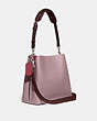 COACH®,WILLOW BUCKET BAG IN COLORBLOCK,Pebble Leather,Medium,Silver/Faded Purple Multi,Angle View