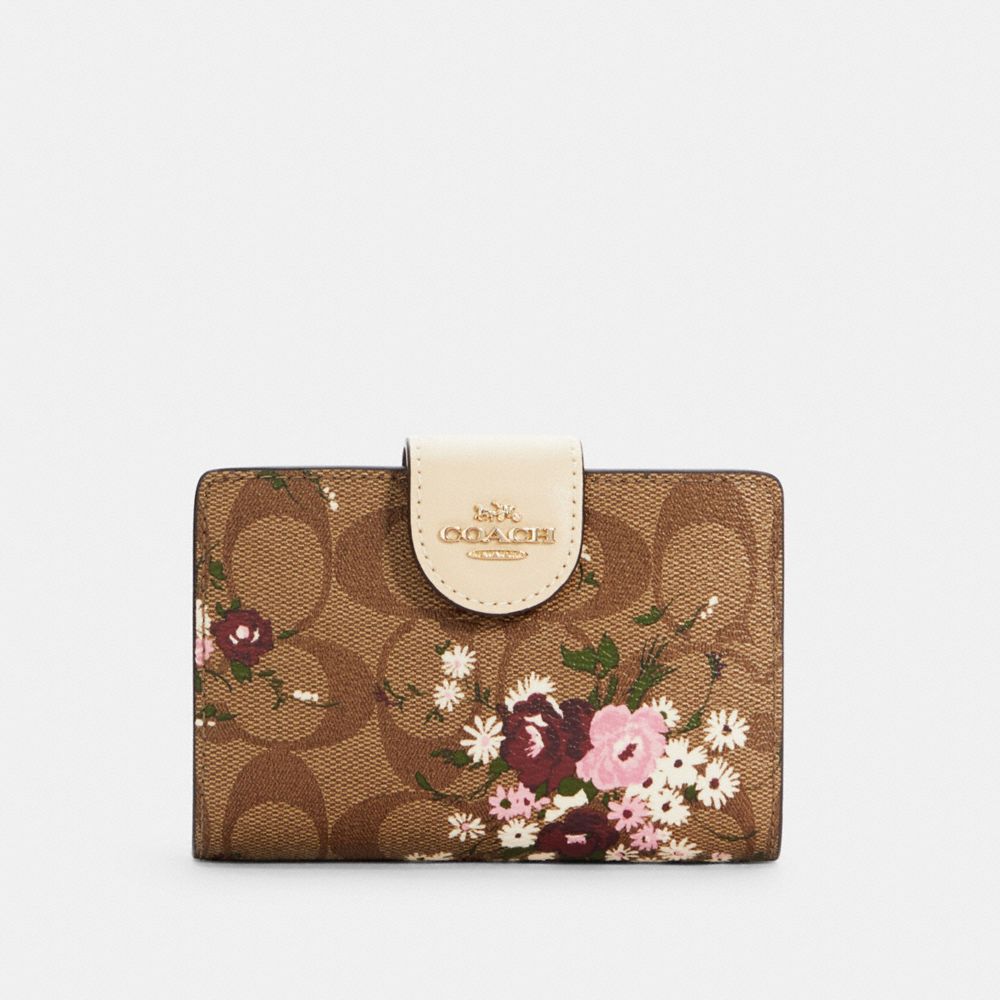 COACH® Medium Corner Zip Wallet In Signature Canvas With Evergreen Floral Print