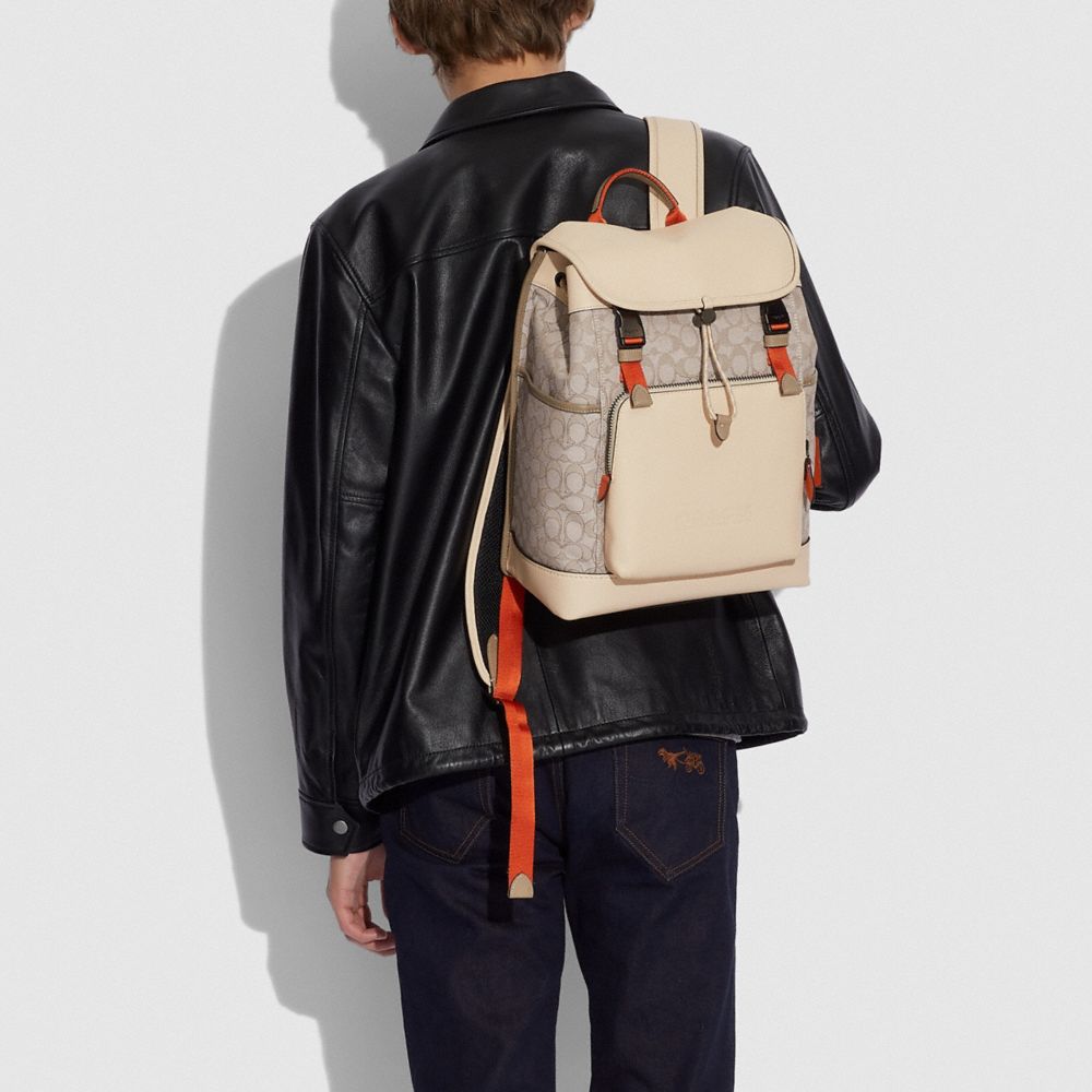 Coach, Bags, Coach League Flap Backpack In Signature Canvas With Camo  Print