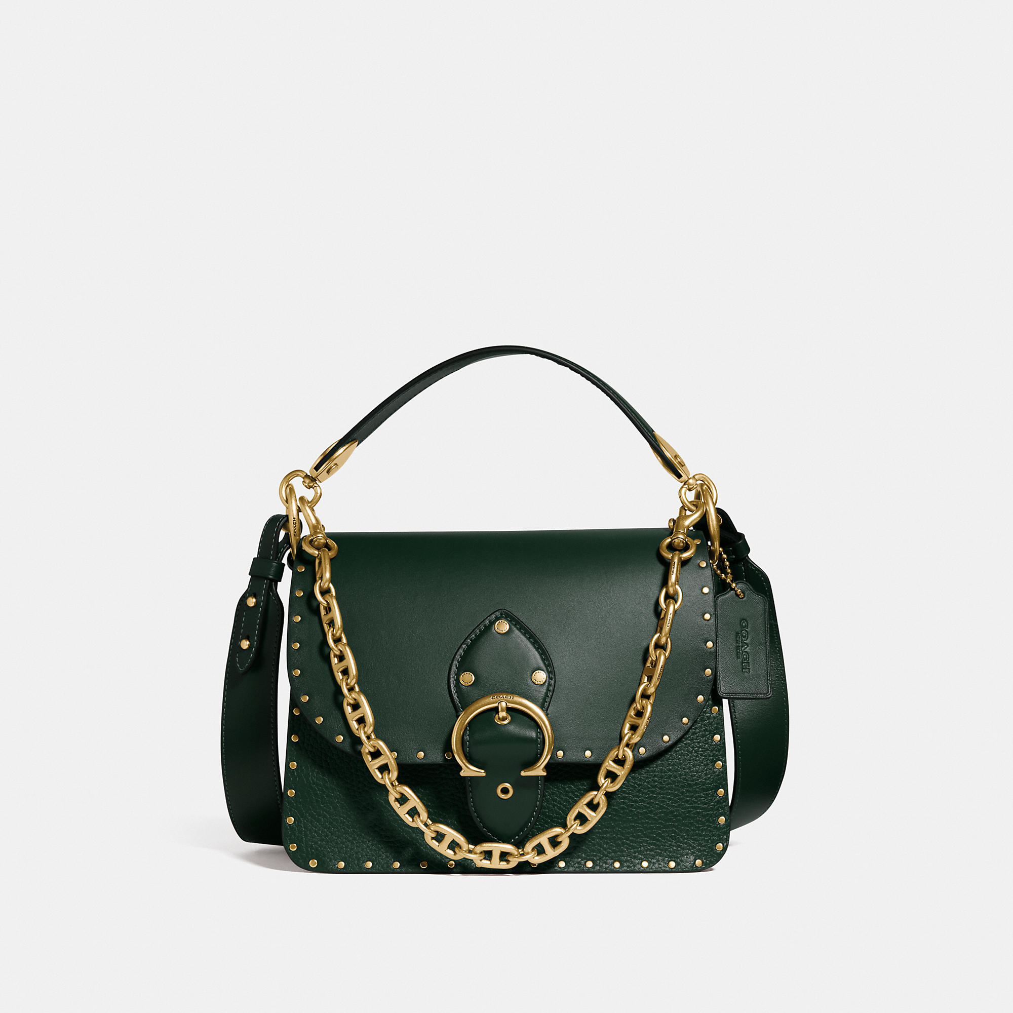 Coach Women's Beat Shoulder Bag With Rivets In Brass/amazon Green ...