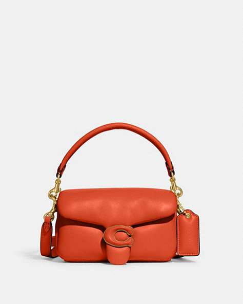 COACH®,PILLOW TABBY SHOULDER BAG 18,Smooth Leather,Mini,Brass/Sun Orange,Front View