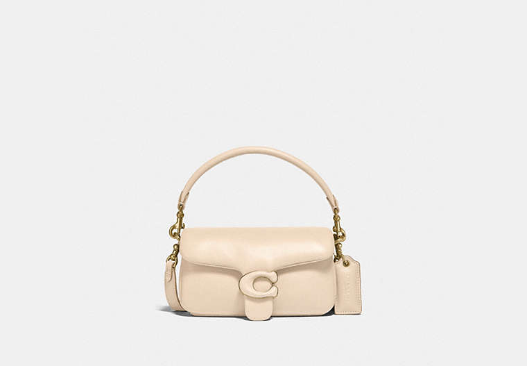 COACH®,PILLOW TABBY SHOULDER BAG 18,Smooth Leather,Mini,Brass/Ivory,Front View image number 0