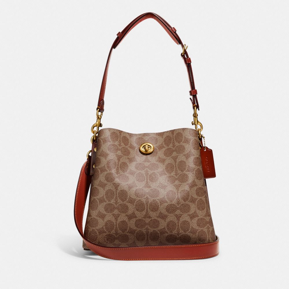 COACH Willow Bucket Bag In Signature Canvas TAN/RUST Crossbody bag ...