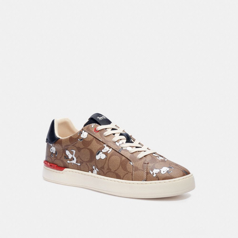 coach x peanuts clip low top sneaker with snoopy print