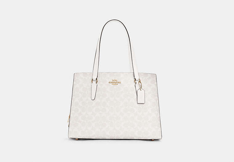 COACH®,TATUM CARRYALL 40 IN SIGNATURE CANVAS,n/a,Large,Gold/Chalk/Glacierwhite,Front View