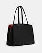 COACH®,TATUM CARRYALL 40,Crossgrain Leather,Large,Gold/Black True Red,Angle View