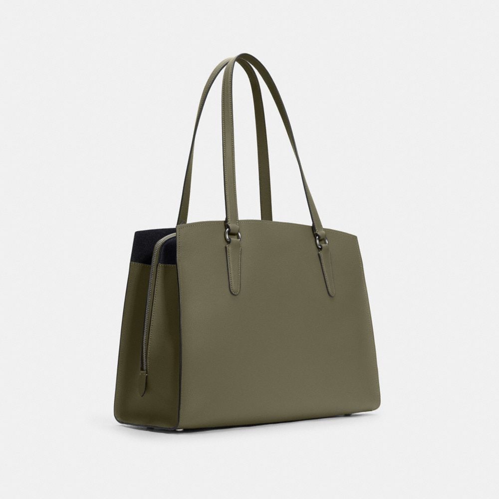 COACH®,TATUM CARRYALL 40,Crossgrain Leather,Large,Silver/Surplus/Black,Angle View