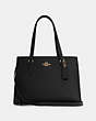 COACH®,TATUM CARRYALL,Crossgrain Leather,Large,Gold/Black True Red,Front View