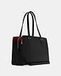 COACH®,TATUM CARRYALL,Crossgrain Leather,Large,Gold/Black True Red,Angle View