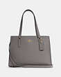 COACH®,TATUM CARRYALL,Crossgrain Leather,Large,Gold/Heather Grey,Front View