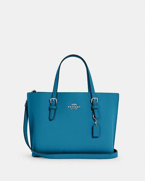 COACH®,MOLLIE TOTE 25,Crossgrain Leather,Large,Anniversary,Silver/Electric Blue,Front View