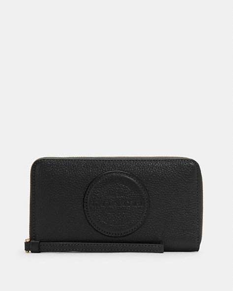 COACH®,DEMPSEY LARGE PHONE WALLET,Pebbled Leather,Mini,Gold/Black,Front View