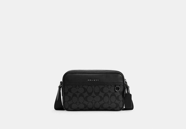 COACH®,GRAHAM CROSSBODY IN SIGNATURE CANVAS,Leather,Medium,Everyday,Gunmetal/Charcoal/Black,Front View