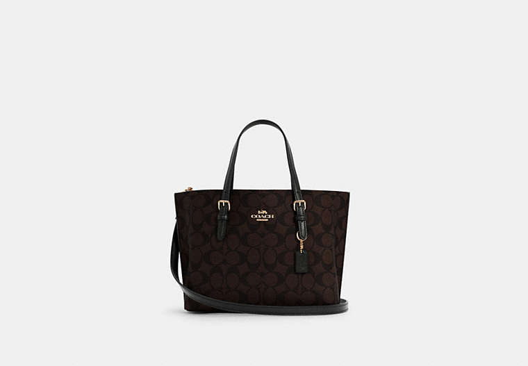 COACH®,MOLLIE TOTE 25 IN SIGNATURE CANVAS,Signature Coated Canvas/Smooth Leather,Large,Anniversary,Gold/Brown Black,Front View