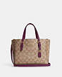 COACH®,MOLLIE TOTE 25 IN SIGNATURE CANVAS,Signature Coated Canvas/Smooth Leather,Large,Anniversary,Gold/Khaki/Deep Berry,Front View