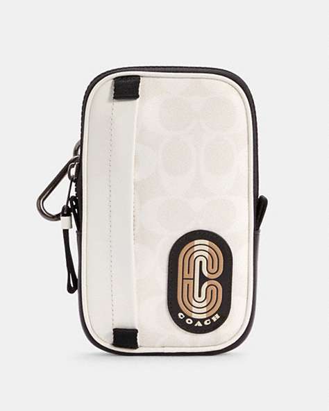 North/South Hybrid Pouch In Colorblock Signature Canvas With Striped Coach Patch