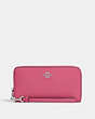 COACH®,LONG ZIP AROUND WALLET,Pebbled Leather,Mini,Silver/Petunia,Front View
