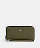 COACH®,LONG ZIP AROUND WALLET,Pebbled Leather,Mini,Silver/Olive Drab,Front View