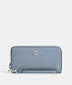 COACH®,LONG ZIP AROUND WALLET,Pebbled Leather,Mini,Silver/Grey Mist,Front View