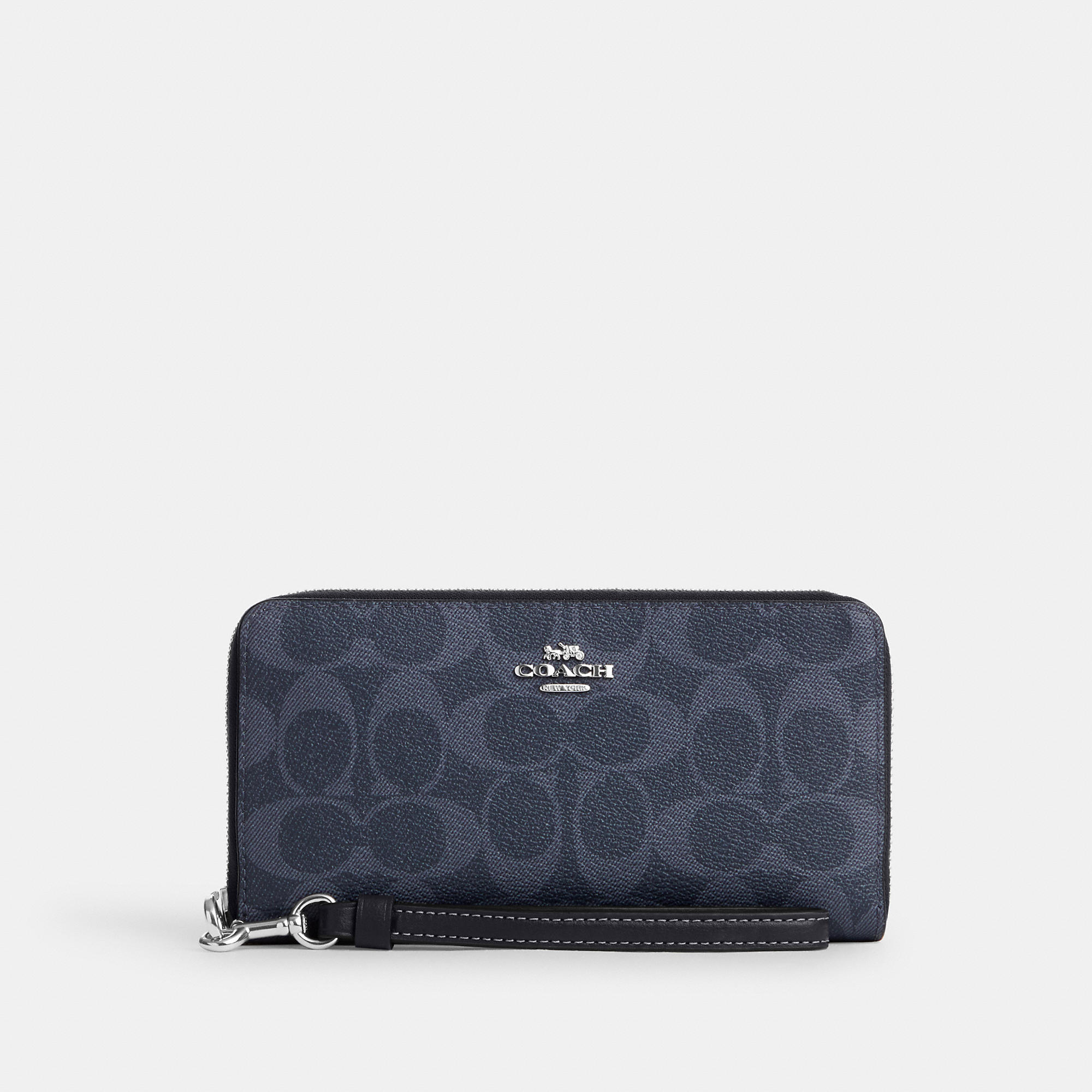 Coach Outlet Long Zip Around Wallet In Signature Canvas In Blue