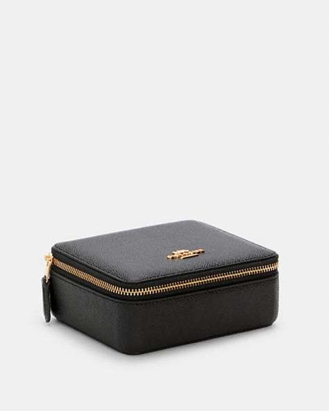 COACH®,LARGE JEWELRY BOX,Leather,Mini,Gold/Black,Front View
