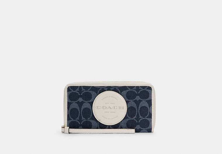 Dempsey Large Phone Wallet In Signature Denim With Coach Patch image number 0